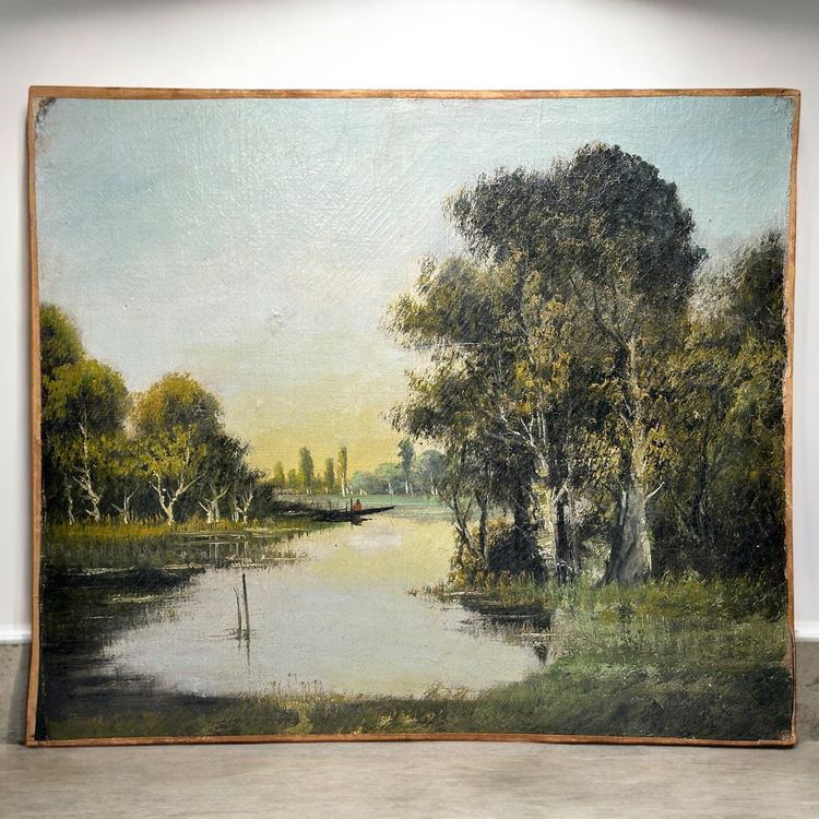 Paysage lagunaire, huile sur toile